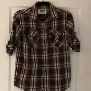 Boys long sleeve button down plaid shirt